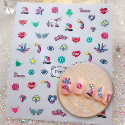 China Easy Apply ZX New Non-Toxic 3D Cartoon Colorful Flower Decal Nail Sticker Transfer Foil Animal Nail Sticker for sale