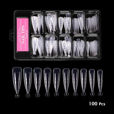 China Meaterial OM 100 Pcs Box Eco-friendly Press On Nail With Scale Calibration Clear Acrylic False Nail Extended Poly Nail Tips for sale