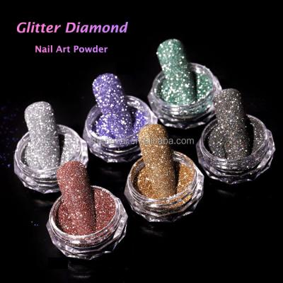 China Easy Apply OM Box 6 Colors DIY Nail Art Decoration Powder Diamond Glitter Crystal Design Acrylic Nail Dipping for sale