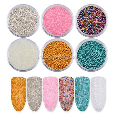 China OM Eco-Friendly 6 Pcs Set Mixed Color Mini Caviar Design Glitter Glass Beads Micro Nails Nail Art Decoration Flakes Sequins for sale