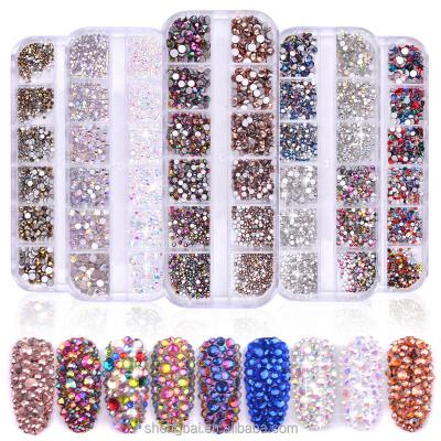 China Easy Apply OM 12 Styles 3D Glitter Boxed Flat Back Decoration Diamond Jewelry ab Crystal Nail Art Nail Rhinestones for sale