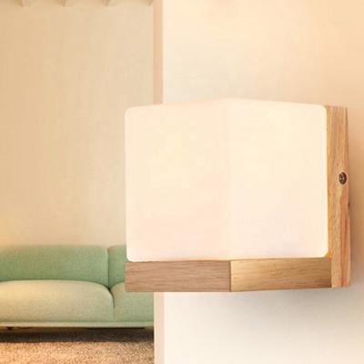 China Modern Square E27 Bathroom Indoor Outdoor Led Wall Light Reading Night Fixture Fancy Wood Residential Home Decorative Modern Glass Lamp for sale