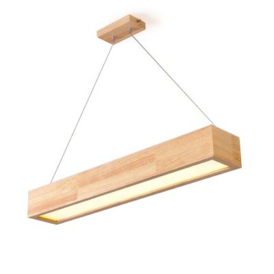 China China factory 32w simple design style modern wood Nordic dining room restaurant rectangular led pendant lamp for sale