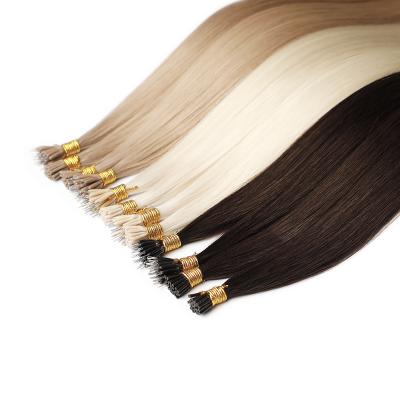 China Wholesale Russian Silky Straight Wave Cuticle Aligned Double Pulled Bead Ring Hair Nano Keratin Extension for sale