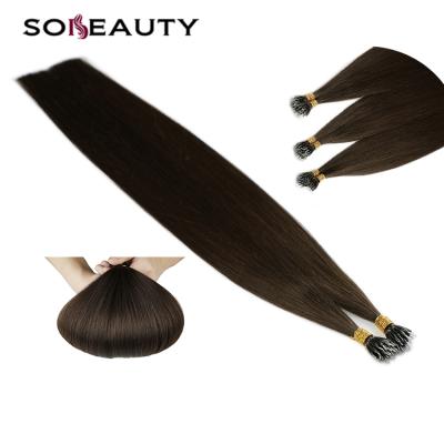 China Finest Quality Hair Color Ring Brown Nano Bead Hair Extension Loop Nano 100% Silky Straight Wave Real Rings European Nano Tip Hair Extension for sale