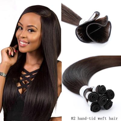 China Best Selling Natural Thin Remy Human Hair Hand Tied Silky Straight Wave Double Drawn Hair Weft Extension for sale