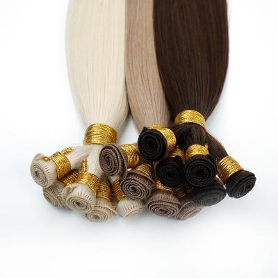 China Silky Straight Wave Custom Colors Remy Cuticle Intact Human Hair 100% Hand Tied Hair Weft Extensions for sale