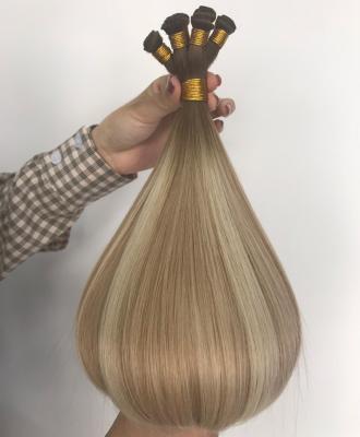 China Silky Straight Invisible Hand Tied Wave Hand Tied Weft Hair , European Remy Hand Tied Weft Hair Double Drawn Extension for sale