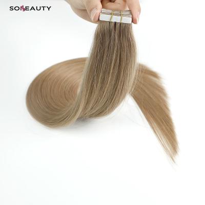 China Hot Selling Silky Straight Wave Remy Human Skin Weft Hair 100% Injected Tape In Hair Extensions for sale