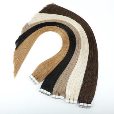 China Russian Human Cuticle Double Wave Hair Tape Intact Hair Extensions Pulled Silky Straight Remy Tape In Hair Extensions 100% for sale