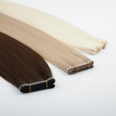 China Silky Straight Double Wave Top Quality European Cuticle Hair Untouched Drawn Weft, Seamless Thick End Hair Flat Weft Extensions for sale