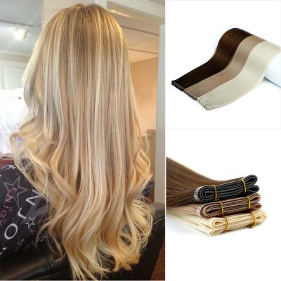 China 100% Seamless Cuticle Aligned Hair PU Hair Weft Extension Remy Human Hair Flat Weft Remy Human Hair Extension Russian for sale