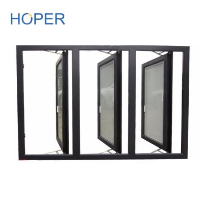 China Folding Screen Australia Standard Veka UPVC Double Glazed Casement Window Black Color for sale