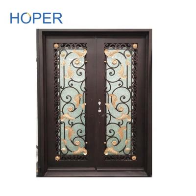 China lowes luxury exterior glass storm swing front entry wrought iron black cast iron stainless doors for sale