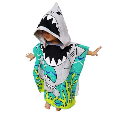 China QUICK DRY Terry Printed Child Microfiber Baby Beach Poncho Printed Quick Dry UV Towel With Hood for sale