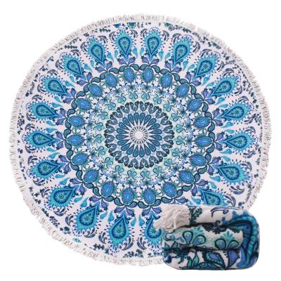 China Bohemian round beach towel xxl mandala microfiber terry soft fringe fabric child safe for sale