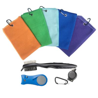 China QUICK DRY custom waffle microfiber golf towel triple tool kit logo small and dibble brush for sale