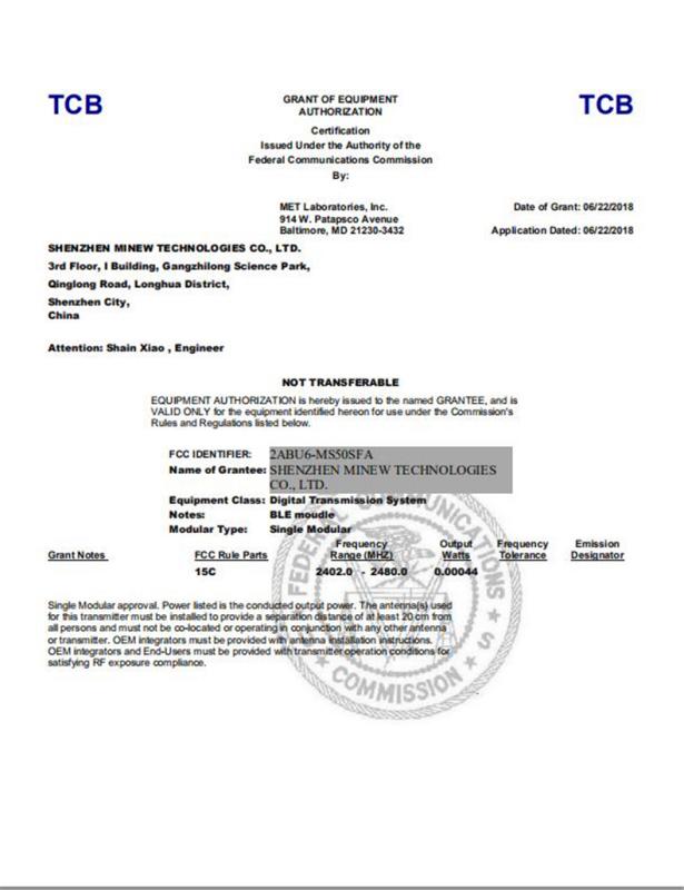 FCC - Shenzhen Minew Technologies Co., Ltd.