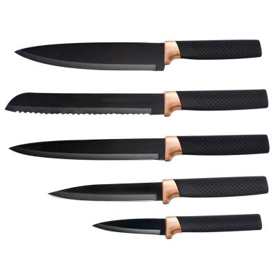 China 5pcs Royal Viable Design Blade Stainless Steel Non-stick Coating Kitchen Knife Set With Rubber Handle for sale