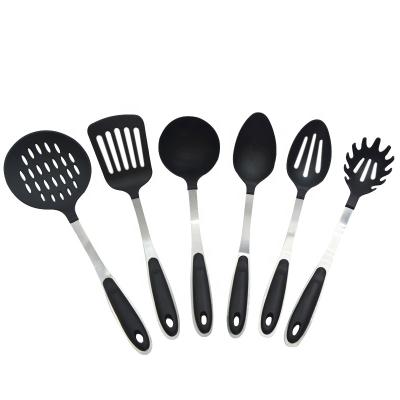 China Wholesale 6pcs Viable Nonstick Black Color Kitchen Nylon Utensil Sets For Silicone Cookware Set for sale