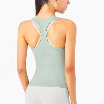 China Wholesale Breathable Moq Bottom For Custom Logo Women Top Tank Shirts Package Yoga Gym Nylon Pack Back Tank Top for sale