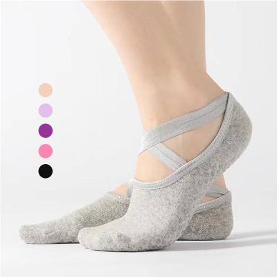 China Wholesale Colorful Breathable Pilates Ballet Strap No Show Yoga Socks Non Slip Anti Slip Socks With Grips For Yoga for sale