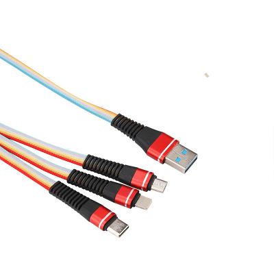 China Fast Charging Speed ​​One Drag Three Data Cable Usb Fast Charging Weaving Three Cell Phone In One Data Cable for sale