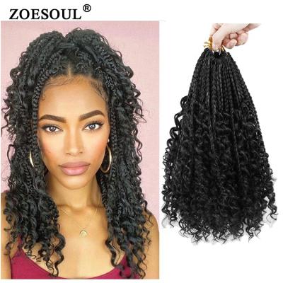 China Wholesale Low Temperature Synthetic Fiber Flame Retardant Synthetic 14inch Bohemian Box Braid With Curly Ends Crochet Hair Extension for sale