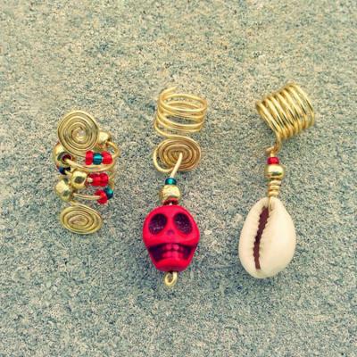 China Hot Selling Red Stone Location Jewelry 3pc Skull Hair Beads Dreadlocks Set For Halloween Party for sale