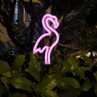 China Eco-friendly Outdoor Solar Panel Powered Post Ground Stake Neon Pink Flamingo LED Garden Lights For House Home Decoration for sale