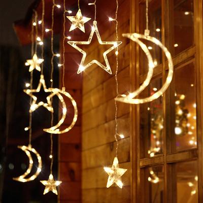 China Outdoor Waterproof + Solar Powered Solar Panel Star Light Moon String LED Curtain Lights For Home Room Decoration With Remote Control for sale