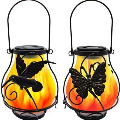 China Outdoor Garden Lights Lighting Solar Powered Flame Lantern Butterfly Bird Dragonfly Garden Lights Bulb Lamp Solar Powered for sale