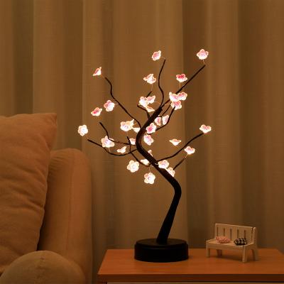 China Modern Battery USB Powered Home Decor Mini Table Light LED Plum Blossom Tree Lamp Pink Tree Table Led Lights For Decoration for sale