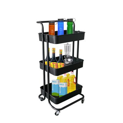 China Sustainable 3 Tier Kitchen Trolley Cart Storage Rack Tray Shelf for sale