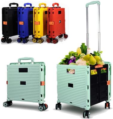 China Portable Folding Shopping Trolley Trolley Supermarket Folding 65L 360 Degree Wheel Storage Folding Rolling Cash Box for sale