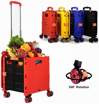 China Collapsible Folding Utility Cart with 4 Wheels Rolling Case and Lid for Travel Shopping for sale