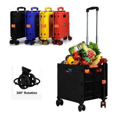 China Collapsible Serving Trolley Folding 4 Wheeled Collapsible Handcart Luggage Cart Collapsible Shopping Case for sale