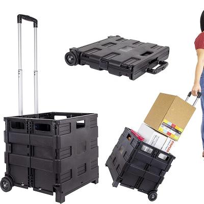 China Durable Collapsible Utility Cart Folding Crate Heavy Duty Handcart with Telescopic Handle and Lid for sale