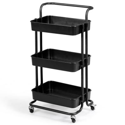 China Sustainable 3 Tier Storage Basket Organizer , ABS Utility Rolling Cart Black for sale