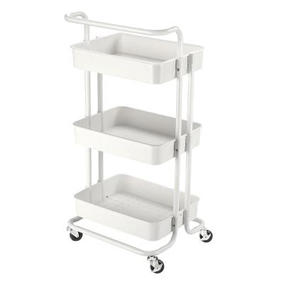 China 3 Tiers Rolling Cart Sustainable Rack Storage Utility Cart With ABS Plastic Basket for sale