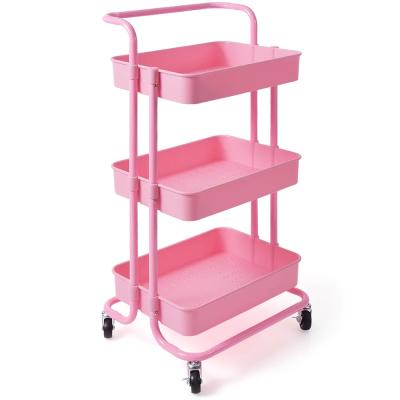 China Contemporary 3 Tier Storage Rack Rolling Cart Utility Cart With ABS Plastic Basket for sale