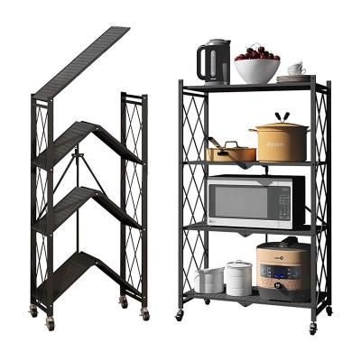 China Workable 4-Tier Metal Wire Shelf Bracket Kitchen Rack Free Standing Folding Shelf For Garage Kitchen Basement Pantry for sale