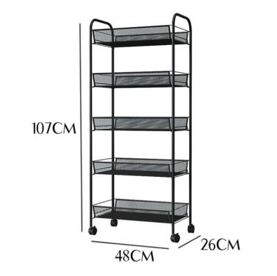 China 5 Tier Viable Universal Trolley Kitchen Bathroom Steel Storage Rack Organizer for sale