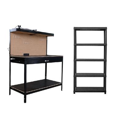 China Hotels 120x60x175cm Warehouse Tool Cabinet Work Bench Boltless Tool Workbench with LED Light and Drawer for sale