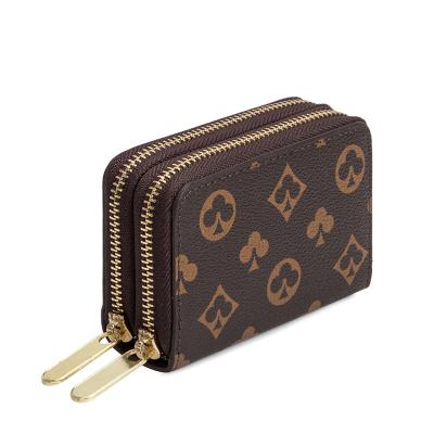 China Fashion Eco-friendly Printing Double Zipper Coin Purse Bellows Pocket Gold Metal Holder Key Case PVC Credit Card Wallet Mini for sale