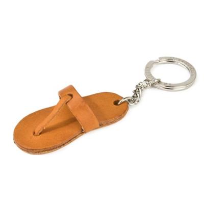 China Classic shoe shape vegetable-tanned cute little leather key chain with metal ring for sale