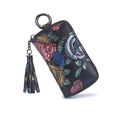 China High Quantity Color Paint Waterproof Zipper Around Pocket Organizer Case Car Key Holder Key Chain Leather Wallet for sale