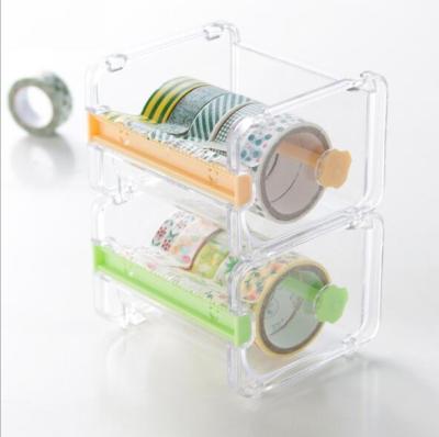 China ABS+PS Fashion Washi Tape Dispenser Tape Cutter Desktop Washi Clamp Transparent Storage Box Organizer for sale