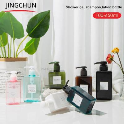 China Wholesale 100ml 150ml 250ml 280ml 450ml 650ml Square Cosmetic Nordic Style PETG Plastic Shower Gel Bottle With Pump For Lotion Shampoo for sale