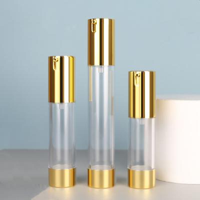 China Wholesale Cosmetic Lotion Plastic Clear Silver Airless Pump Bottle 10ml 15ml 20ml 30ml Clear Gold Plastic Airless Pump Vacuum Spray Bottle for sale